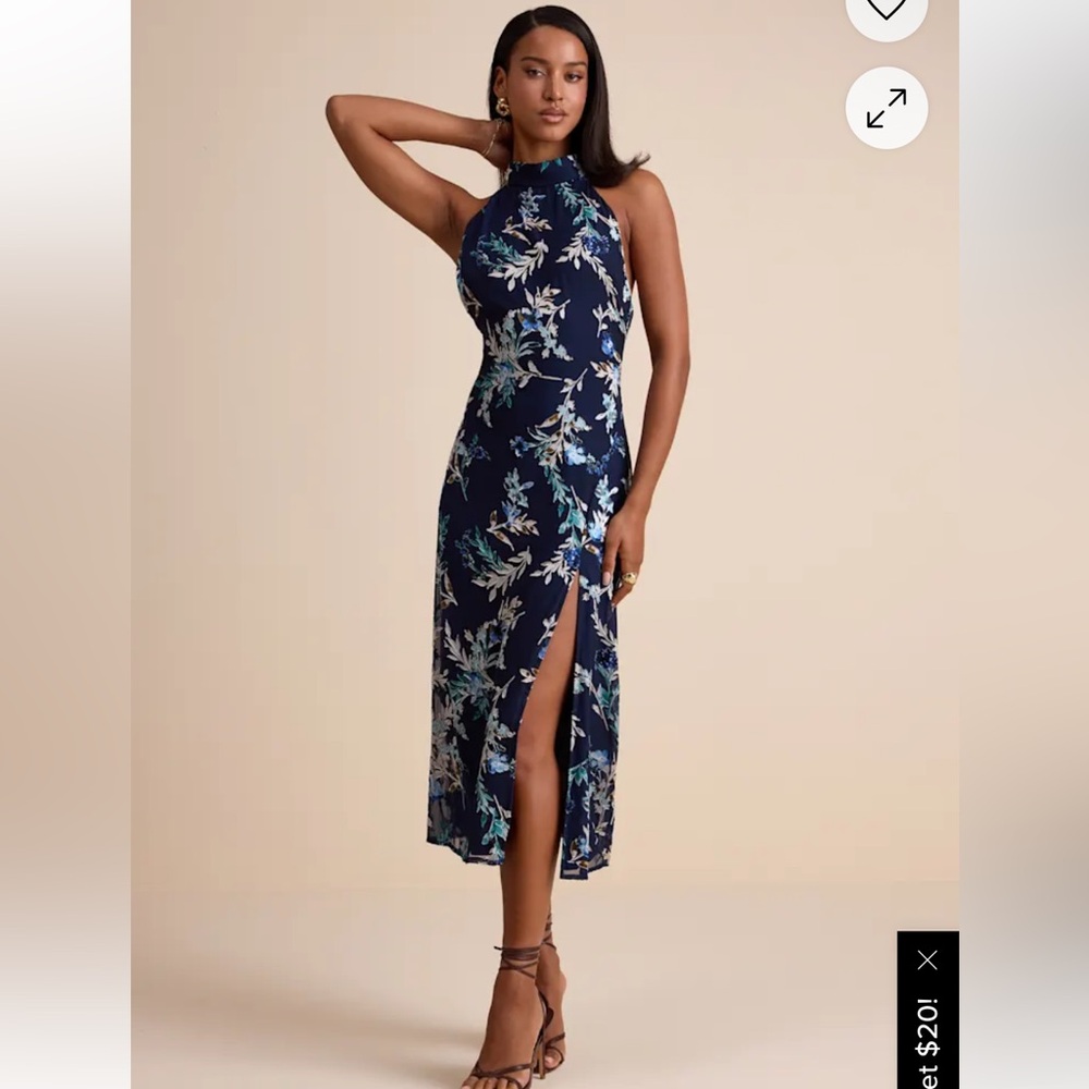 Lulus Navy Floral Halter Dress
